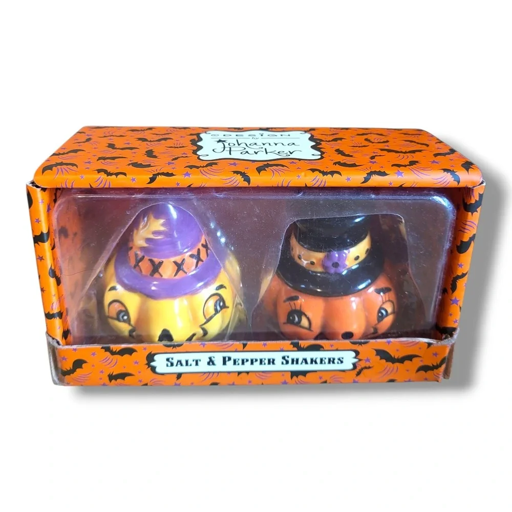 Johanna Parker Transpac Pumpkin Salt Pepper Shakers Halloween Witch Top Hat